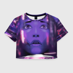 Женская футболка Crop-top 3D Девушка в кибер сити