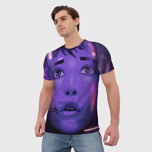 Мужская футболка 3D Девушка в кибер сити, цвет 3D печать - фото 3