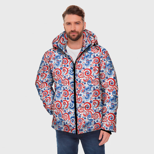 Мужская зимняя куртка 3D с принтом Орнамент русский, фото на моделе #1