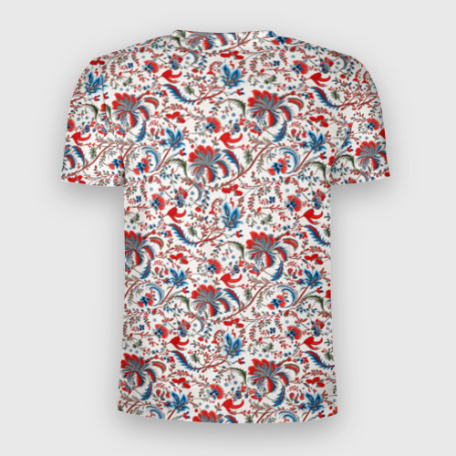 Мужская футболка 3D Slim с принтом Белые синие красные узоры, вид сзади #1