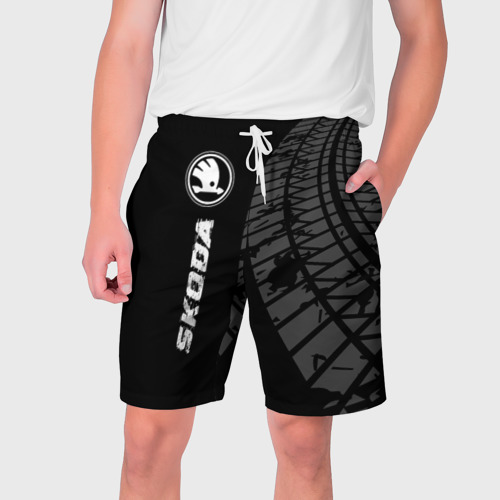 Мужские шорты 3D Skoda Speed на темном фоне со следами шин: по-вертикали, цвет 3D печать