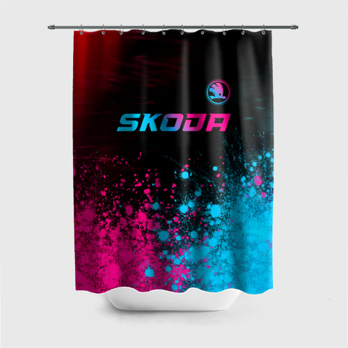 Штора 3D для ванной Skoda - neon gradient: символ сверху