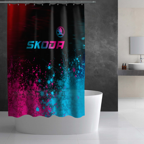 Штора 3D для ванной Skoda - neon gradient: символ сверху - фото 3