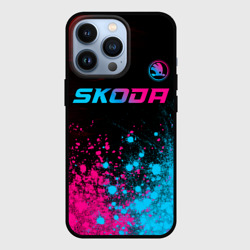 Чехол для iPhone 13 Pro Skoda - neon gradient: символ сверху