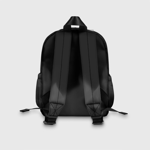 Детский рюкзак 3D с принтом Doom glitch на темном фоне: символ сверху, вид сзади #2