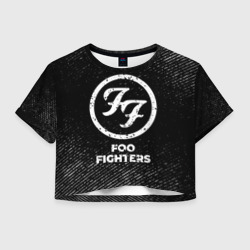 Женская футболка Crop-top 3D Foo Fighters с потертостями на темном фоне