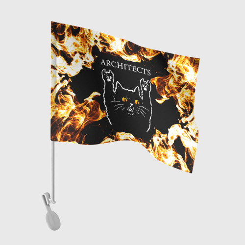 Флаг для автомобиля Architects рок кот и огонь
