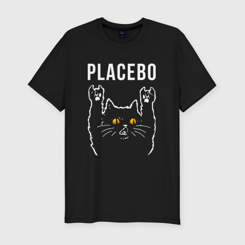 Мужская футболка хлопок Slim Placebo rock cat, цвет черный