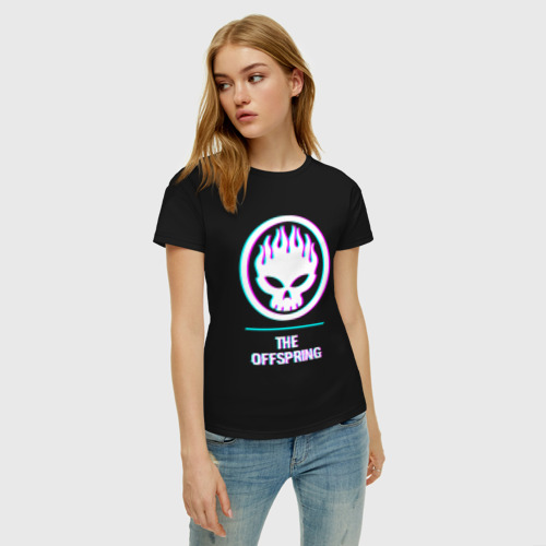 Женская футболка хлопок с принтом The Offspring glitch rock, фото на моделе #1