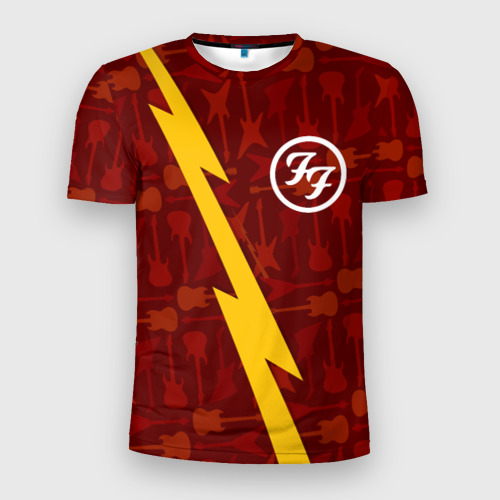 Мужская футболка 3D Slim с принтом Foo Fighters гитары и молния, вид спереди #2