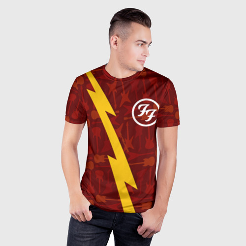 Мужская футболка 3D Slim с принтом Foo Fighters гитары и молния, фото на моделе #1