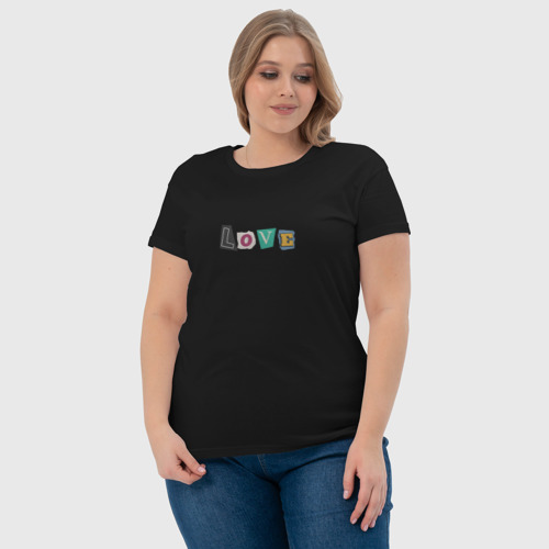 Женская футболка хлопок Love из вырезанных букв, цвет черный - фото 6