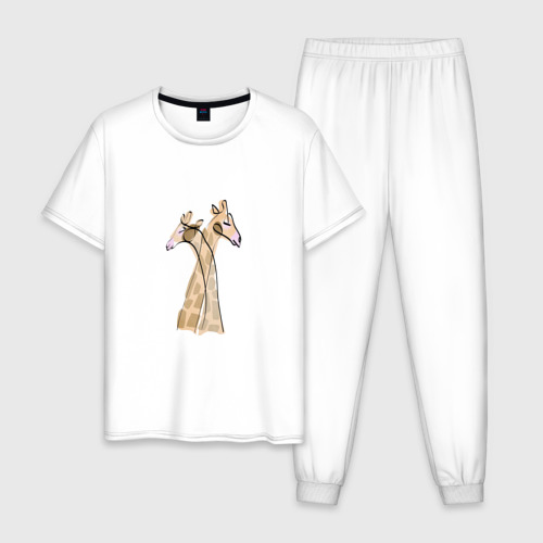 Мужская пижама хлопок Нежные жирафы, цвет белый