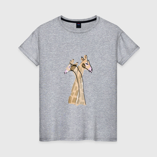 Женская футболка хлопок с принтом Нежные жирафы, вид спереди #2