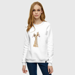 Свитшот с принтом Нежные жирафы для женщины, вид на модели спереди №2. Цвет основы: белый
