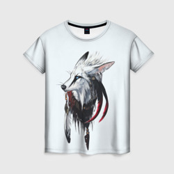 Белая лисица с перьями – Женская футболка 3D с принтом купить со скидкой в -26%