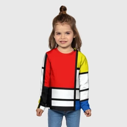 Детский лонгслив 3D Мондриан композиция с красным желтым синим - фото 2