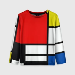 Детский лонгслив 3D Мондриан композиция с красным желтым синим