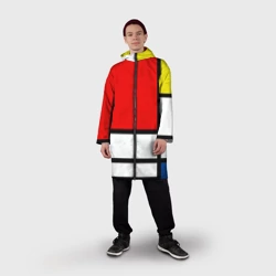 Дождевик унисекс 3D Мондриан композиция с красным желтым синим - фото 2