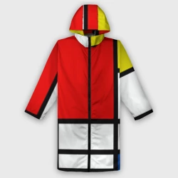 Дождевик унисекс 3D Мондриан композиция с красным желтым синим