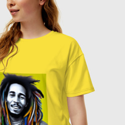 Женская футболка хлопок Oversize Разноцветные дреды Боба Марли граффити - фото 2