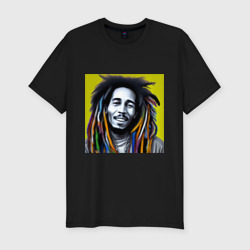 Мужская футболка хлопок Slim Разноцветные дреды Боба Марли граффити