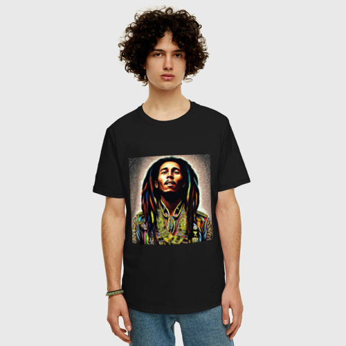 Мужская футболка хлопок Oversize с принтом Боб Марли в кислотном мундире, фото на моделе #1