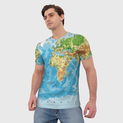 Мужская футболка 3D Атлас мира, цвет 3D печать - фото 3