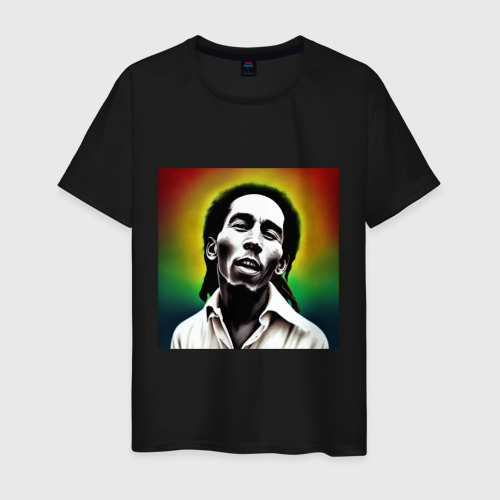 Мужская футболка хлопок Боб Марли в традиционном триколоре, цвет черный