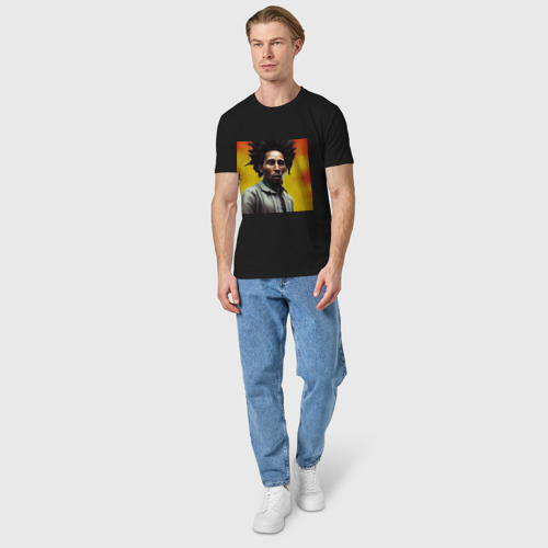 Мужская футболка хлопок Граффити Арт в оранжевых тонах Боб Марли, цвет черный - фото 5