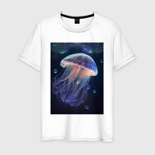 Мужская футболка из хлопка с принтом Космическая медуза - нейросеть, вид спереди №1