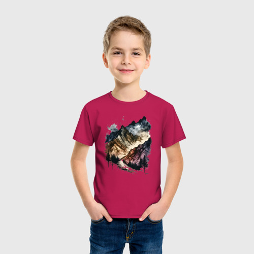 Детская футболка хлопок с принтом Dark mountains, фото на моделе #1