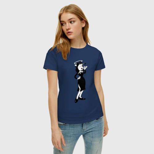 Женская футболка хлопок Bendy Ангел подмигивает, цвет темно-синий - фото 3