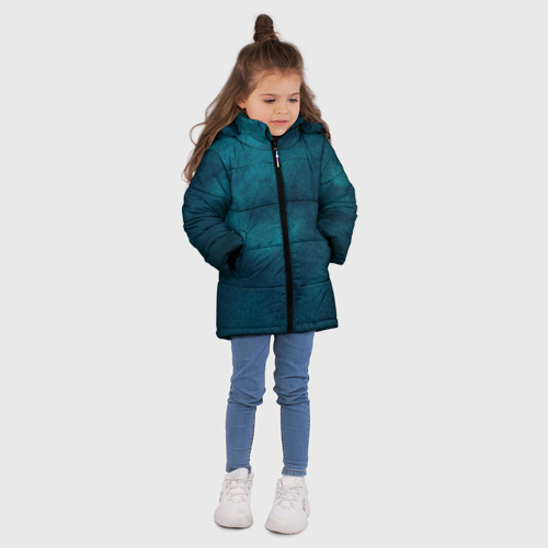 Зимняя куртка для девочек 3D с принтом Синие туманные камешки, вид сбоку #3