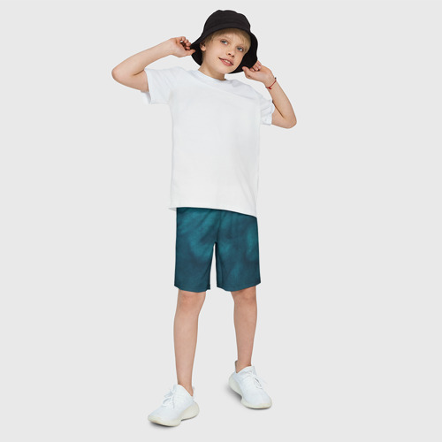 Детские спортивные шорты 3D с принтом Синие туманные камешки, фото на моделе #1