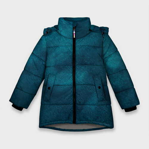 Зимняя куртка для девочек 3D с принтом Синие туманные камешки, вид спереди #2