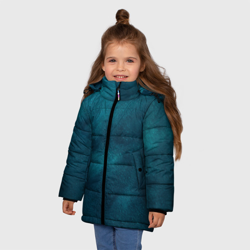 Зимняя куртка для девочек 3D с принтом Синие туманные камешки, фото на моделе #1