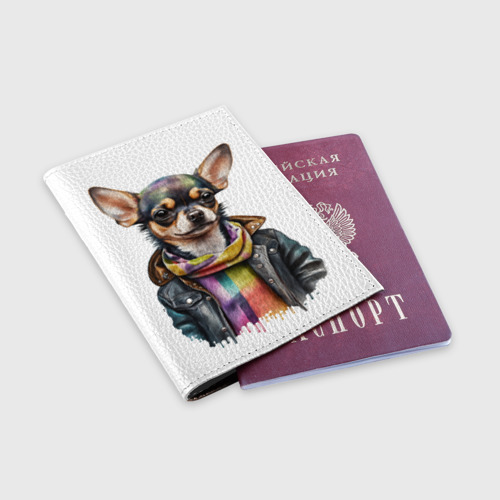 Обложка для паспорта матовая кожа Собака той-терьер в одежде, цвет пыльно-розовый - фото 3