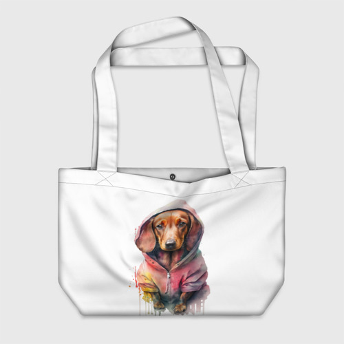 Пляжная сумка 3D Собака такса в одежде