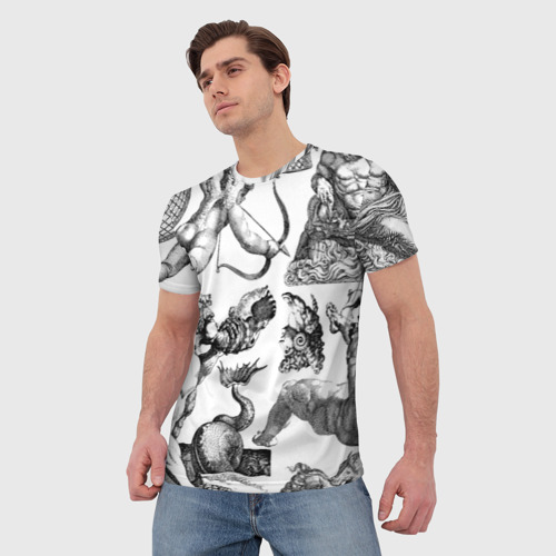 Мужская футболка 3D с принтом Греческие божества и животные, фото на моделе #1