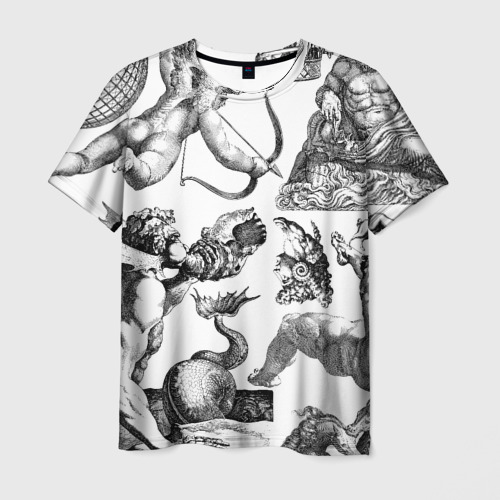 Мужская футболка 3D с принтом Греческие божества и животные, вид спереди #2