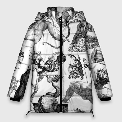 Женская зимняя куртка 3D с принтом Греческие божества и животные, вид спереди #2