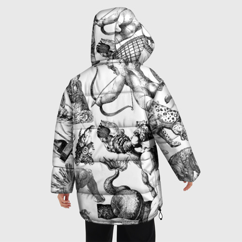 Женская зимняя куртка 3D с принтом Греческие божества и животные, вид сзади #2