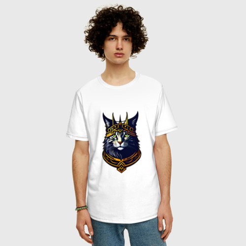 Мужская футболка хлопок Oversize Кот король викингов, цвет белый - фото 3