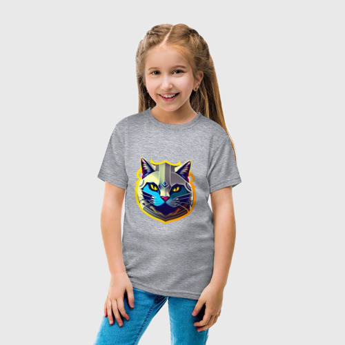 Детская футболка хлопок Кот рыцарь, цвет меланж - фото 5