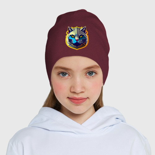 Детская шапка демисезонная Кот рыцарь, цвет меланж-бордовый - фото 5