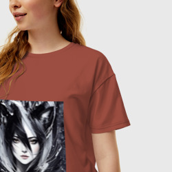 Женская футболка хлопок Oversize Девушка Аниме с ушками - фото 2