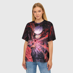 Женская футболка oversize 3D Годжо Сатору red - фото 2