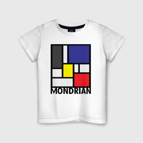Детская футболка хлопок с принтом Пит Мондриан  - композиция из прямых линий, вид спереди #2