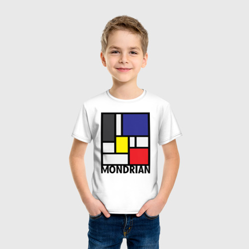 Детская футболка хлопок с принтом Пит Мондриан  - композиция из прямых линий, фото на моделе #1